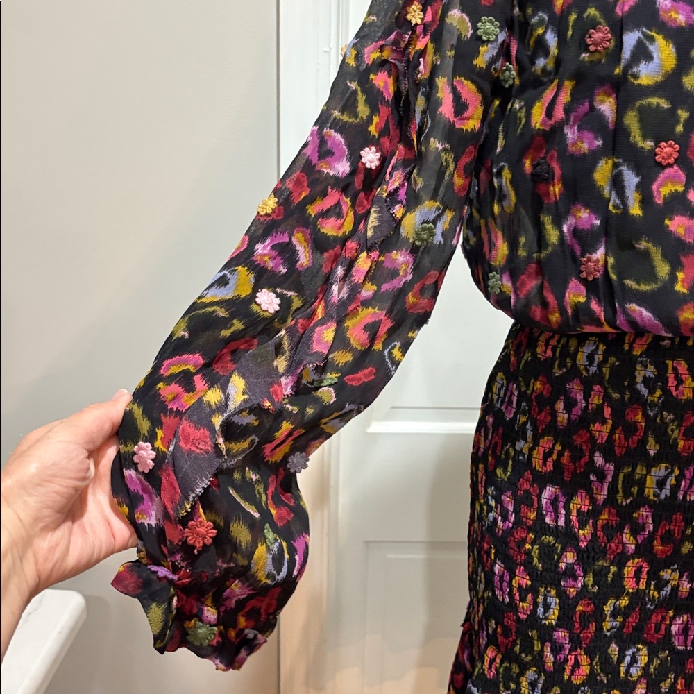 Farm Rio sz M long sleeve ruffled floral midi dress - Picture 4 of 13